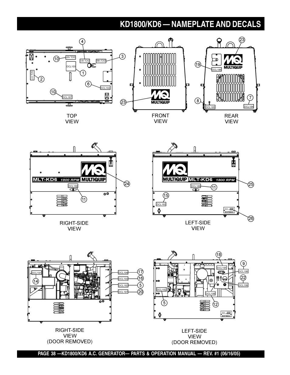 Multiquip A.C. Generator Used with MLT Series Modular Light Towers KD6 User Manual | Page 38 / 134