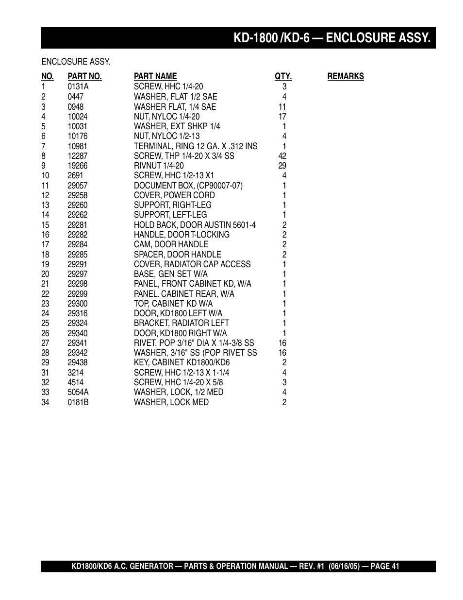 Multiquip A.C. Generator Used with MLT Series Modular Light Towers KD6 User Manual | Page 41 / 134