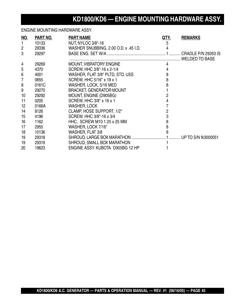 Multiquip A.C. Generator Used with MLT Series Modular Light Towers KD6 User Manual | Page 45 / 134