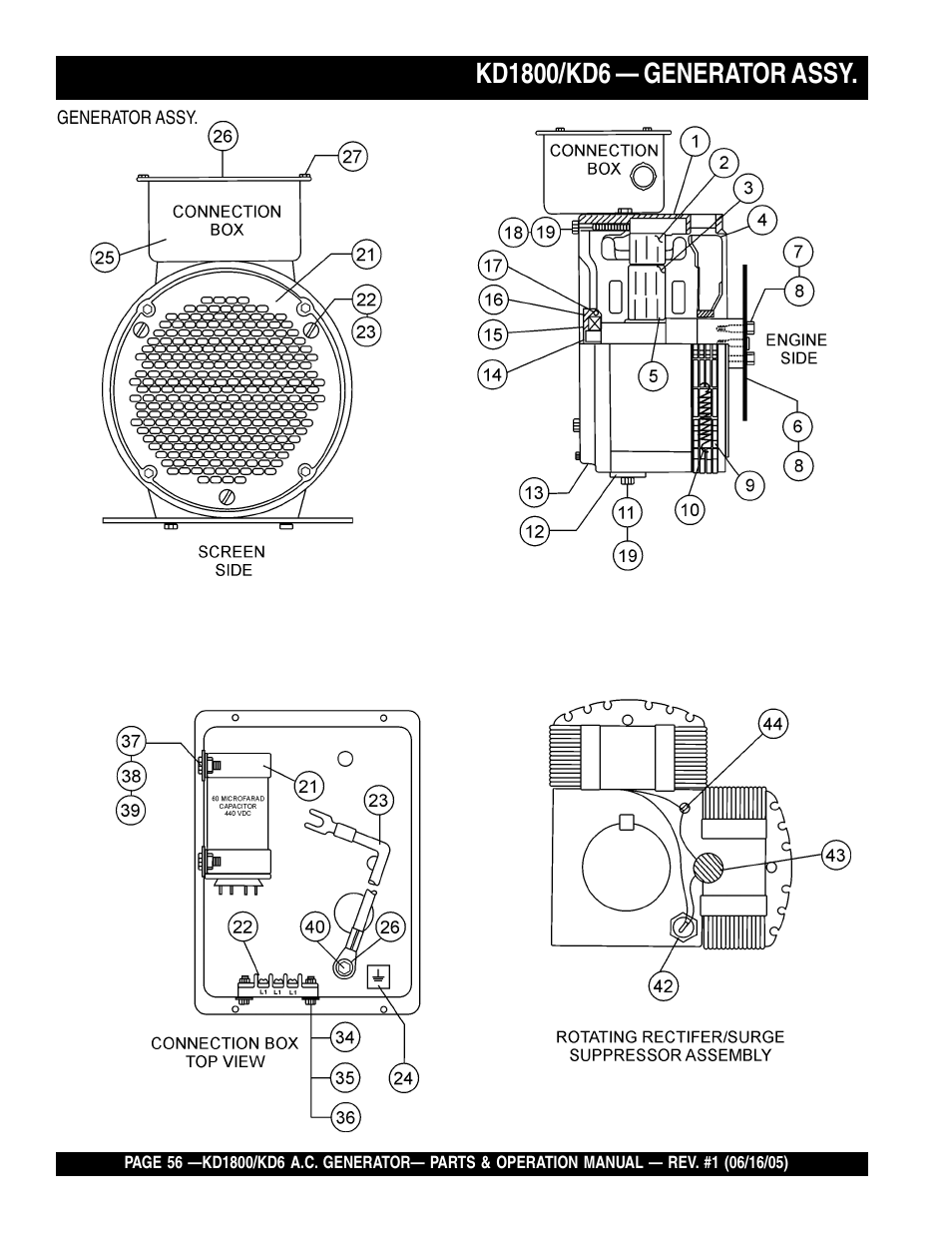 Multiquip A.C. Generator Used with MLT Series Modular Light Towers KD6 User Manual | Page 56 / 134