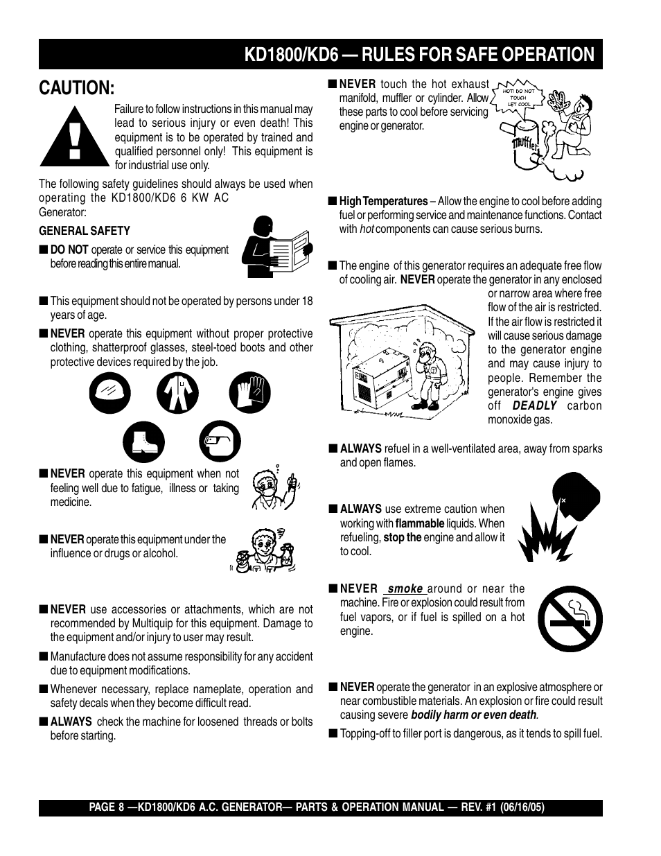 Multiquip A.C. Generator Used with MLT Series Modular Light Towers KD6 User Manual | Page 8 / 134