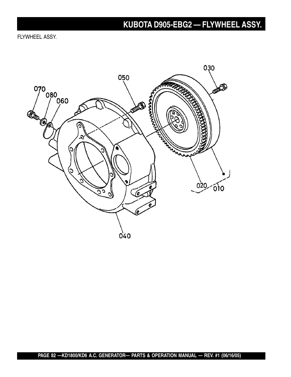 Kubota d905-ebg2 — flywheel assy | Multiquip A.C. Generator Used with MLT Series Modular Light Towers KD6 User Manual | Page 82 / 134