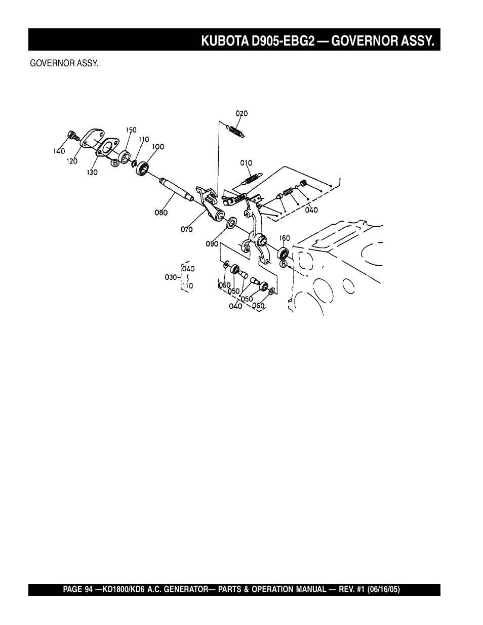 Kubota d905-ebg2 — governor assy | Multiquip A.C. Generator Used with MLT Series Modular Light Towers KD6 User Manual | Page 94 / 134