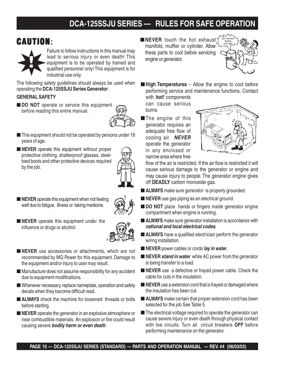 Multiquip MQ Power Portable Generator (Standard) DCA-125SSJU User Manual | Page 10 / 96