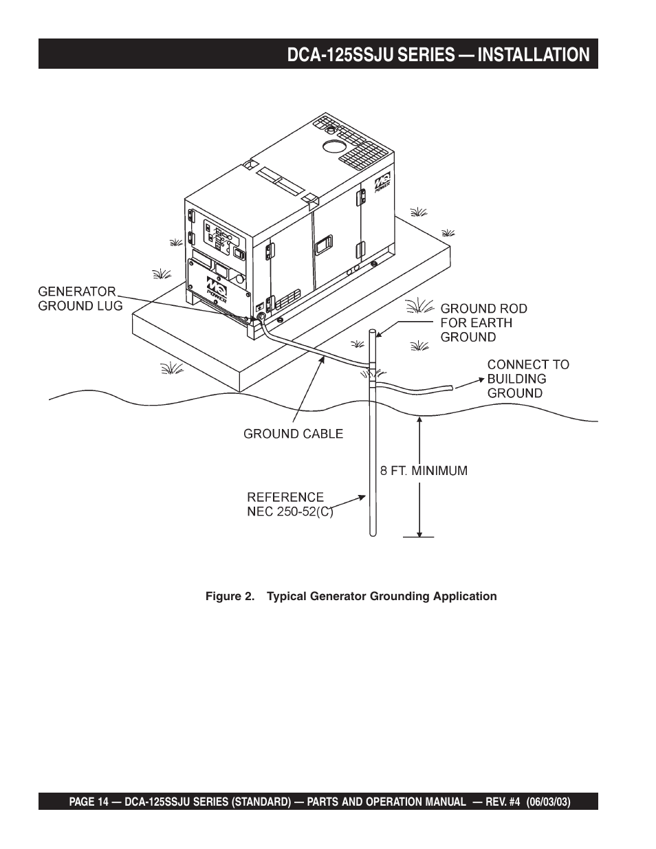 Dca-125ssju series — installation | Multiquip MQ Power Portable Generator (Standard) DCA-125SSJU User Manual | Page 14 / 96