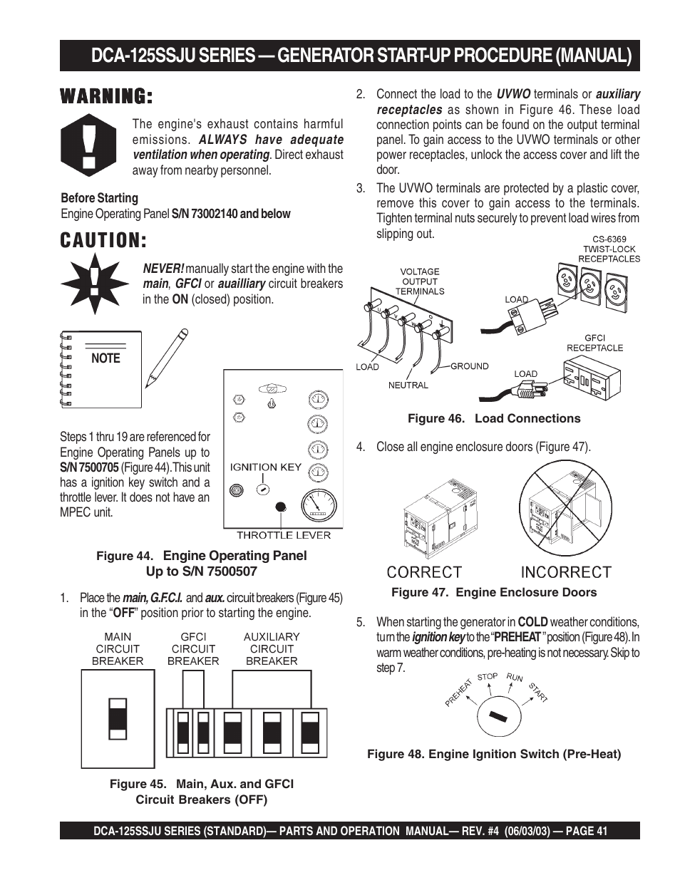 Caution | Multiquip MQ Power Portable Generator (Standard) DCA-125SSJU User Manual | Page 41 / 96