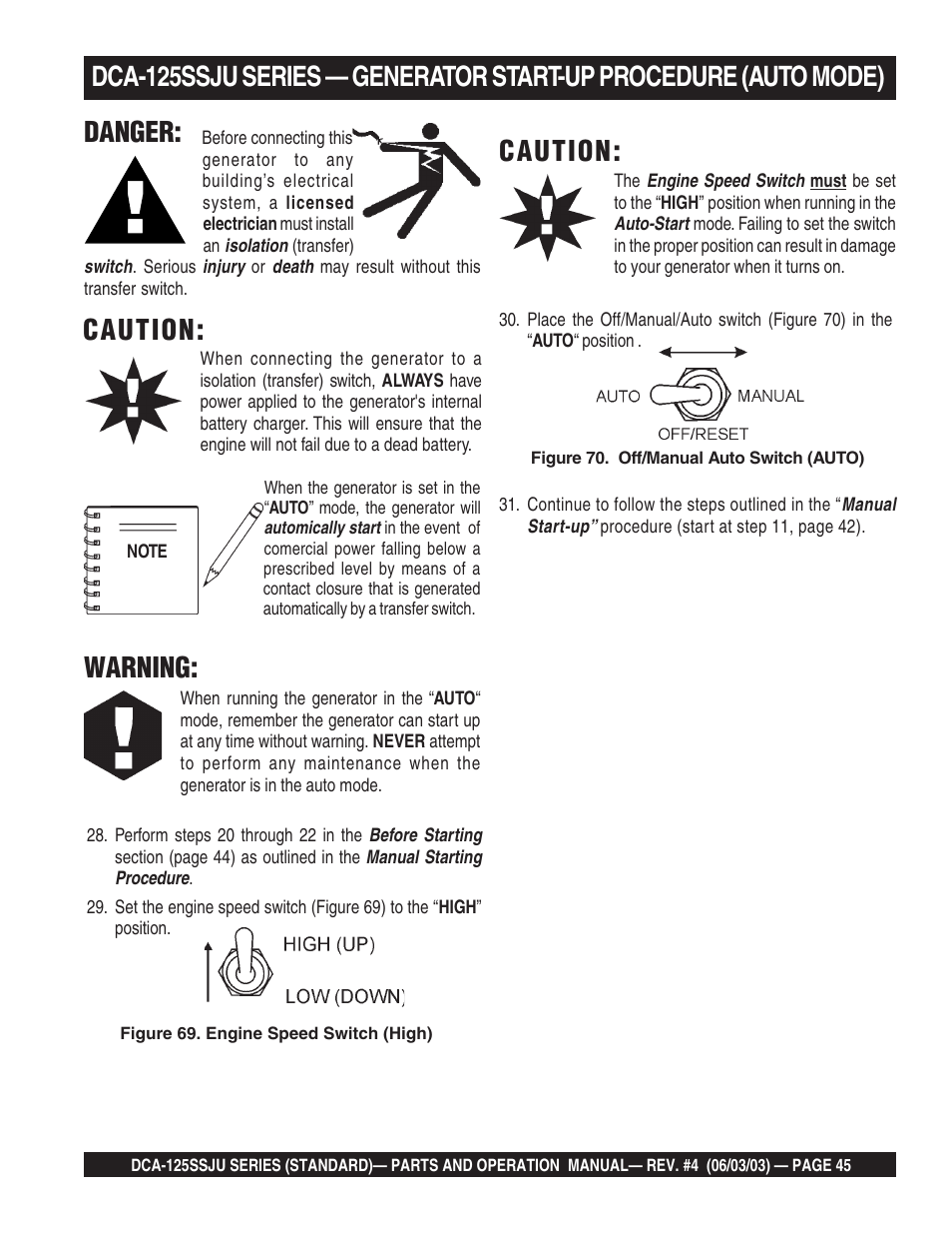 Danger, Warning, Caution | Multiquip MQ Power Portable Generator (Standard) DCA-125SSJU User Manual | Page 45 / 96