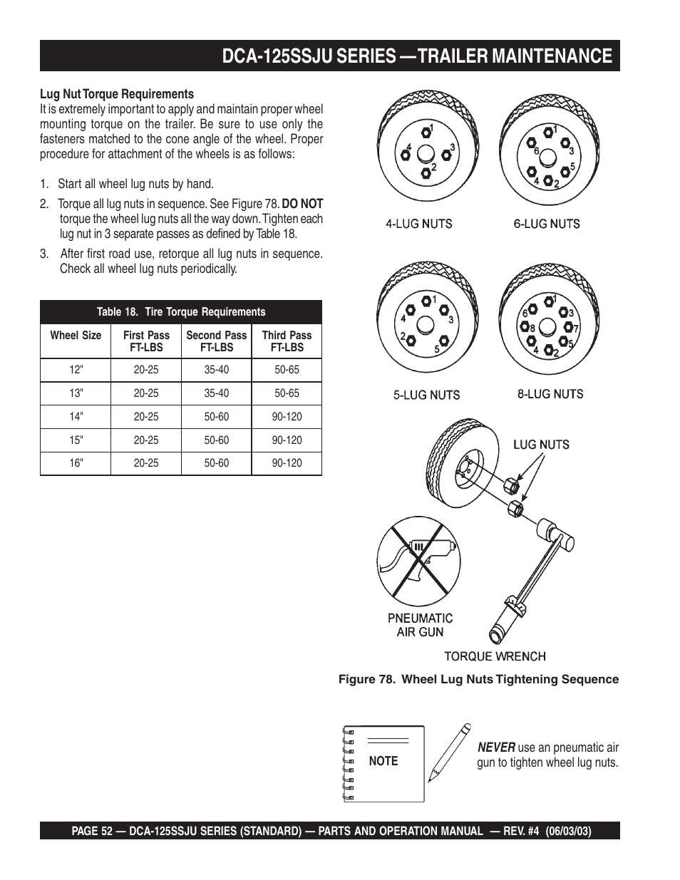 Dca-125ssju series — trailer maintenance | Multiquip MQ Power Portable Generator (Standard) DCA-125SSJU User Manual | Page 52 / 96