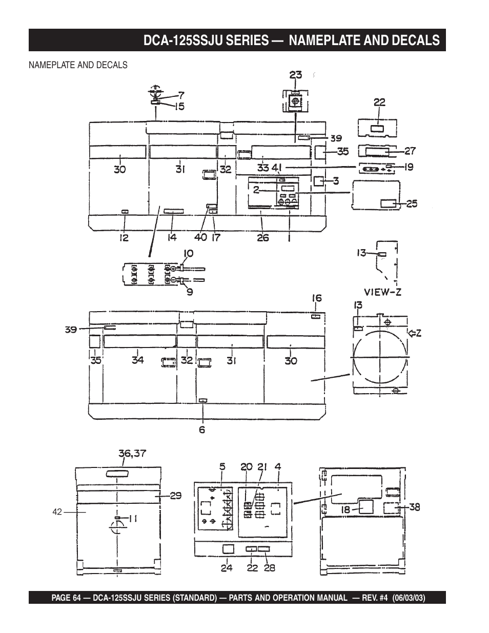 Dca-125ssju series — nameplate and decals | Multiquip MQ Power Portable Generator (Standard) DCA-125SSJU User Manual | Page 64 / 96