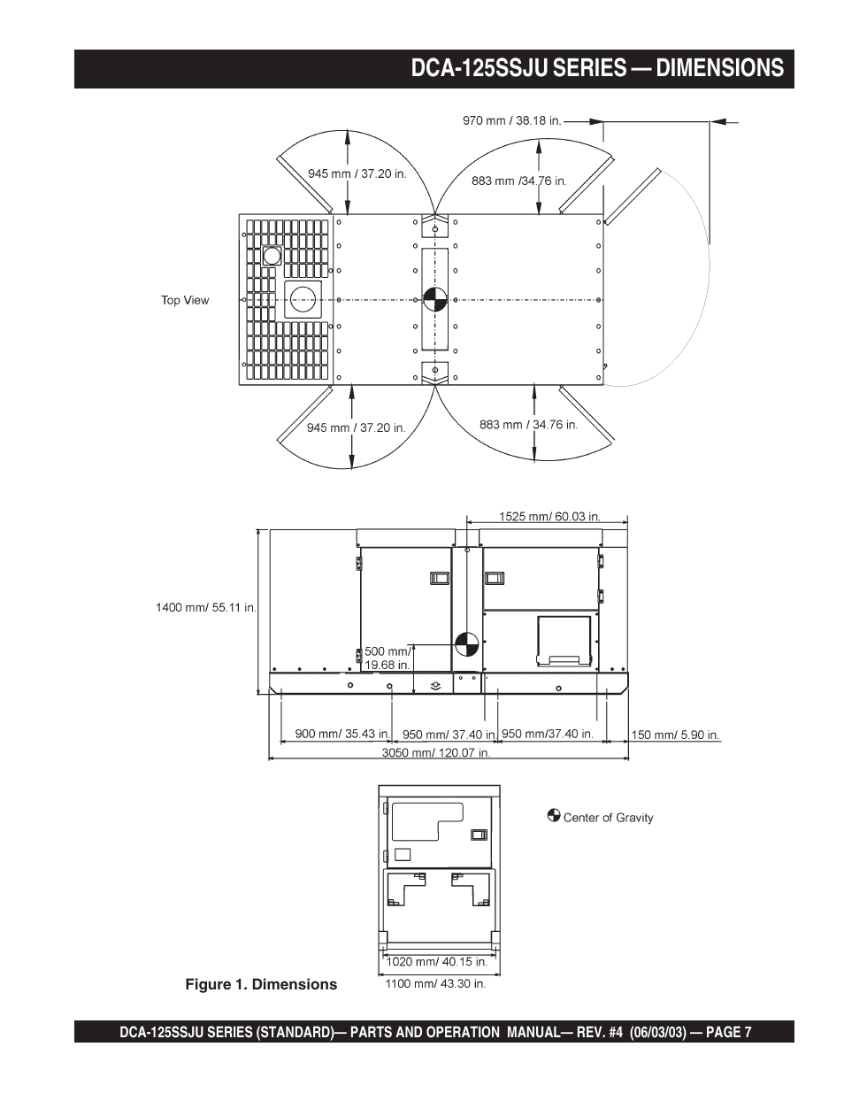 Dca-125ssju series — dimensions | Multiquip MQ Power Portable Generator (Standard) DCA-125SSJU User Manual | Page 7 / 96