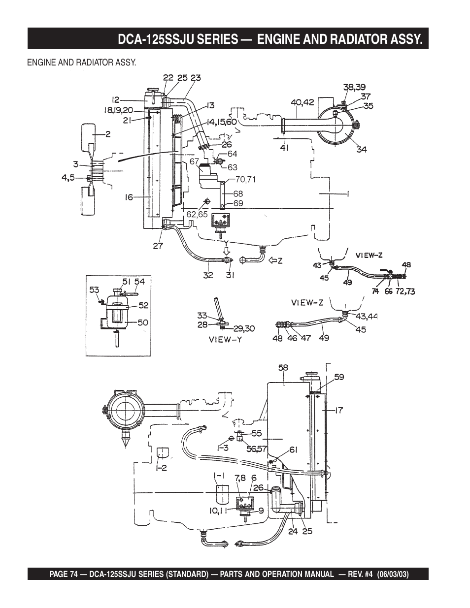 Dca-125ssju series — engine and radiator assy | Multiquip MQ Power Portable Generator (Standard) DCA-125SSJU User Manual | Page 74 / 96