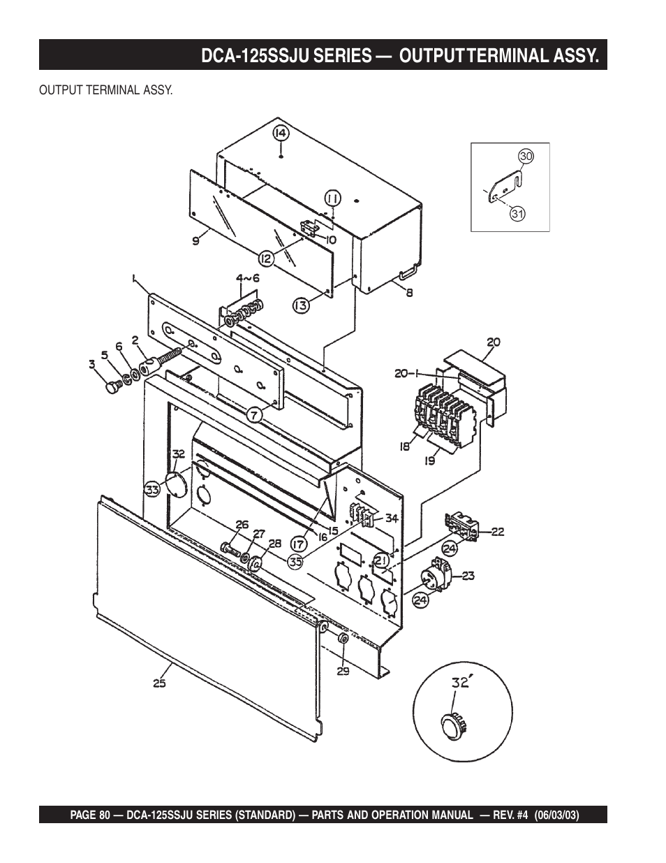 Dca-125ssju series — output terminal assy | Multiquip MQ Power Portable Generator (Standard) DCA-125SSJU User Manual | Page 80 / 96