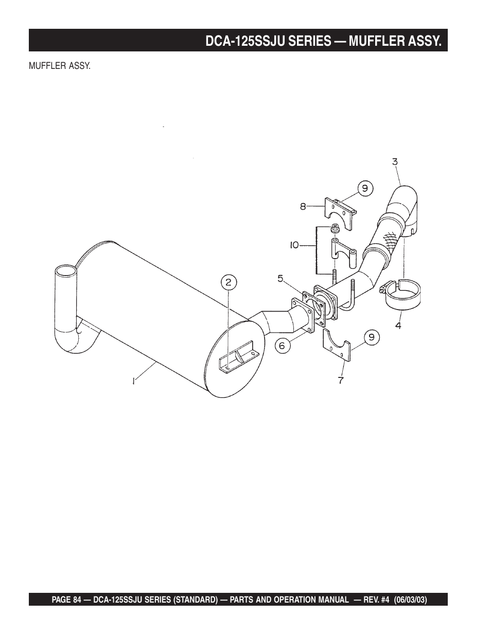 Dca-125ssju series — muffler assy | Multiquip MQ Power Portable Generator (Standard) DCA-125SSJU User Manual | Page 84 / 96