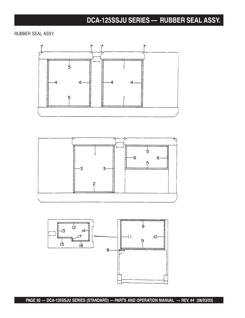 Dca-125ssju series — rubber seal assy | Multiquip MQ Power Portable Generator (Standard) DCA-125SSJU User Manual | Page 92 / 96