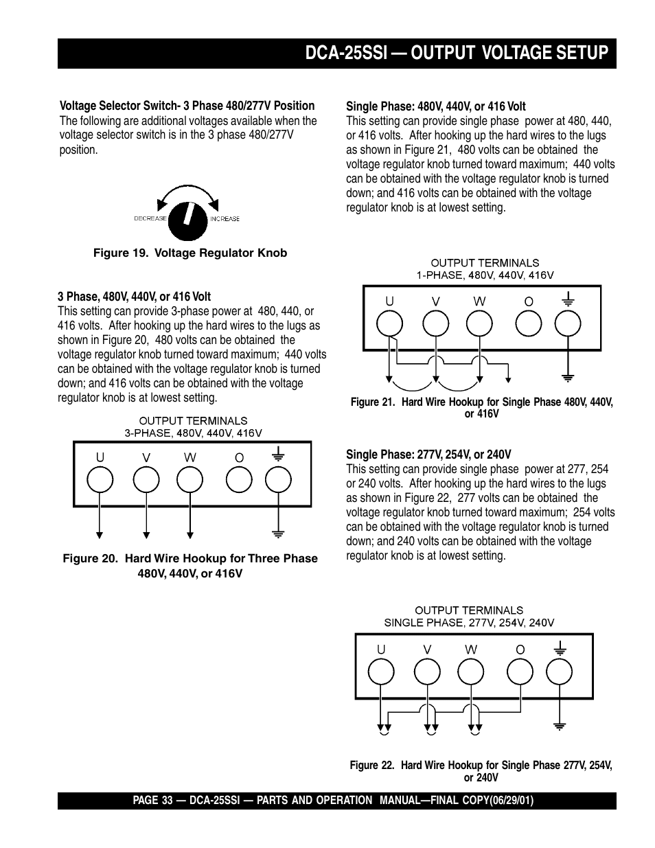 Dca-25ssi — output voltage setup | Multiquip MQ Power Whisperwatt Generator DCA-25SSI User Manual | Page 33 / 140