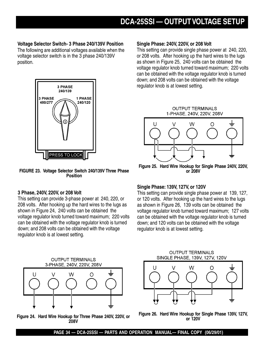 Dca-25ssi — output voltage setup | Multiquip MQ Power Whisperwatt Generator DCA-25SSI User Manual | Page 34 / 140