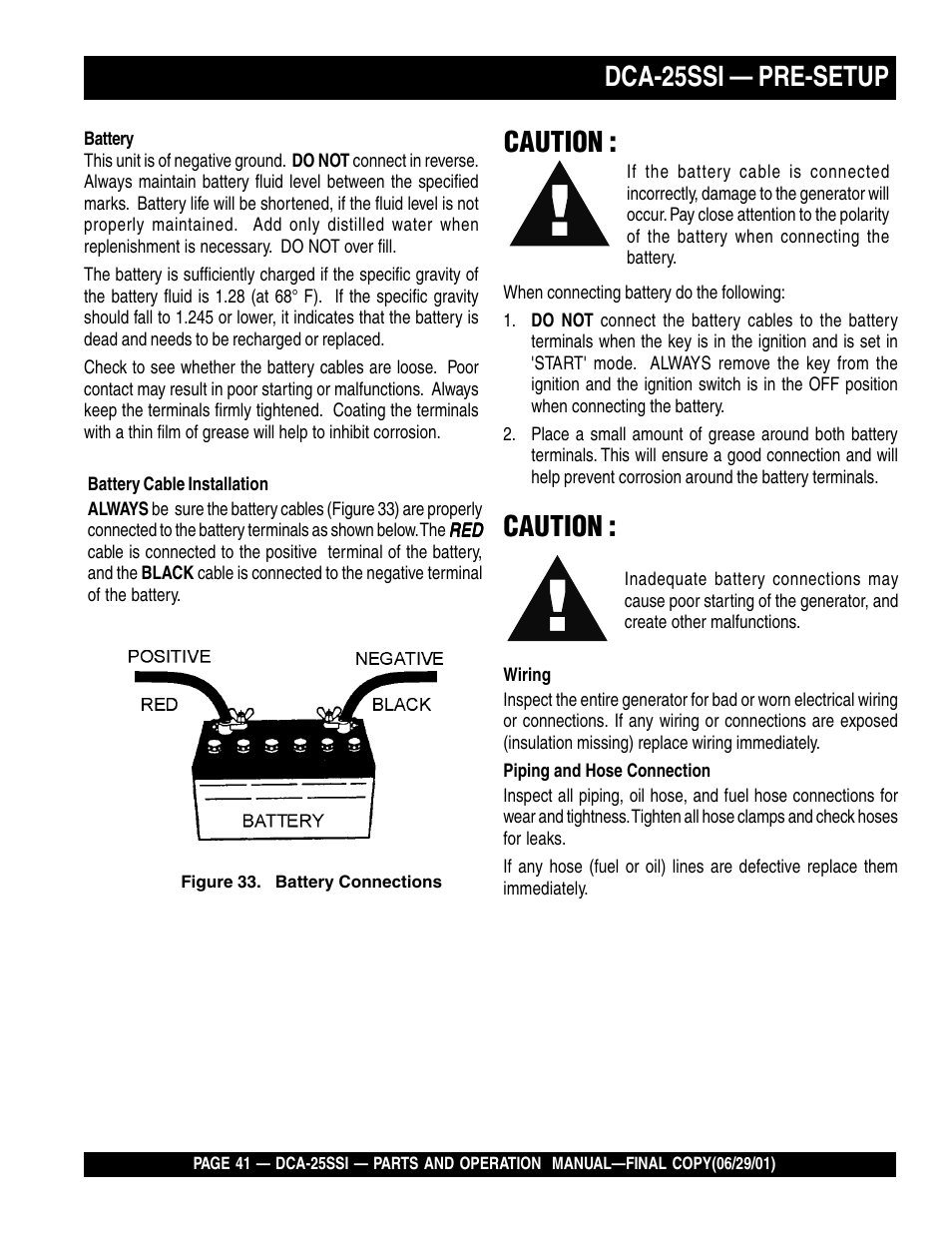 Dca-25ssi — pre-setup, Caution | Multiquip MQ Power Whisperwatt Generator DCA-25SSI User Manual | Page 41 / 140