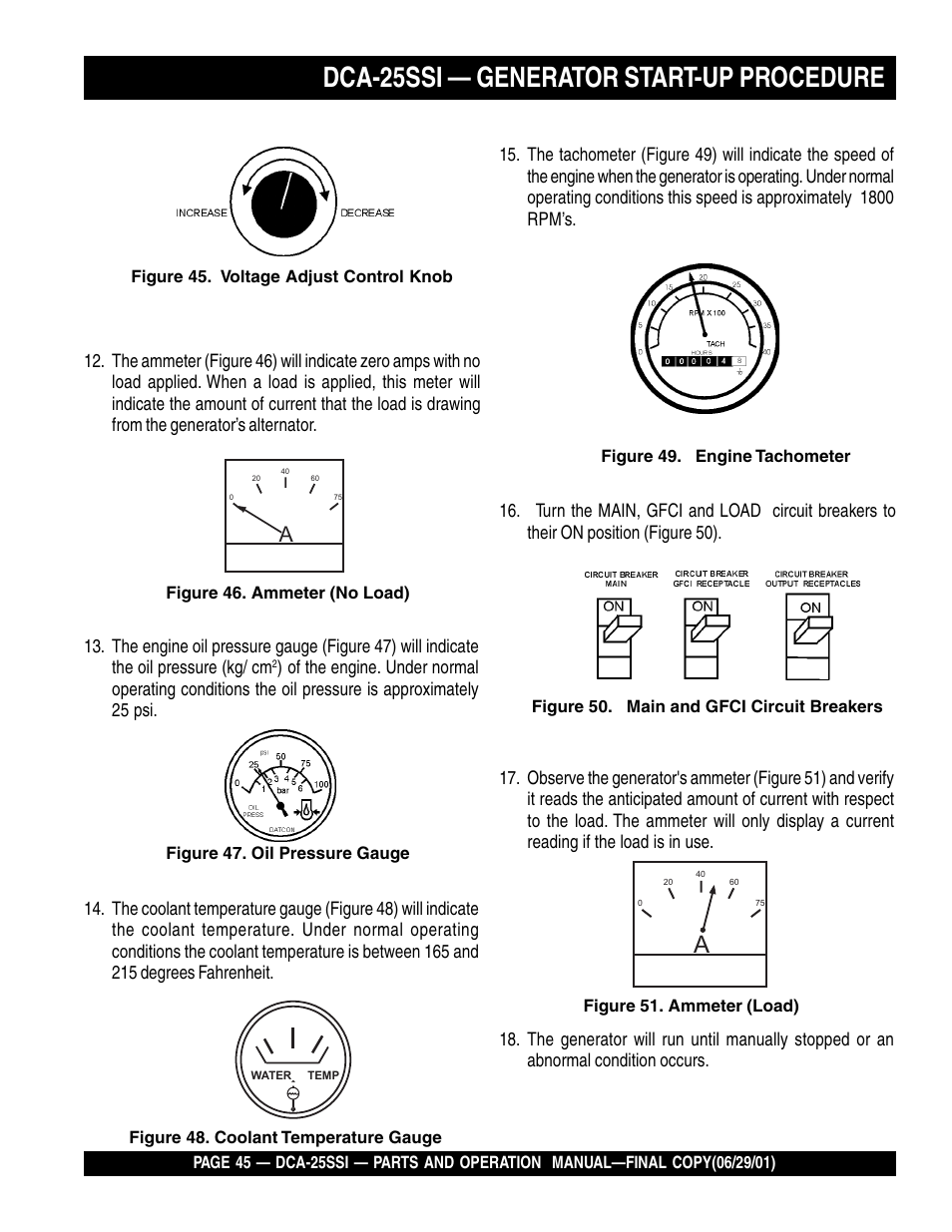 Dca-25ssi — generator start-up procedure | Multiquip MQ Power Whisperwatt Generator DCA-25SSI User Manual | Page 45 / 140