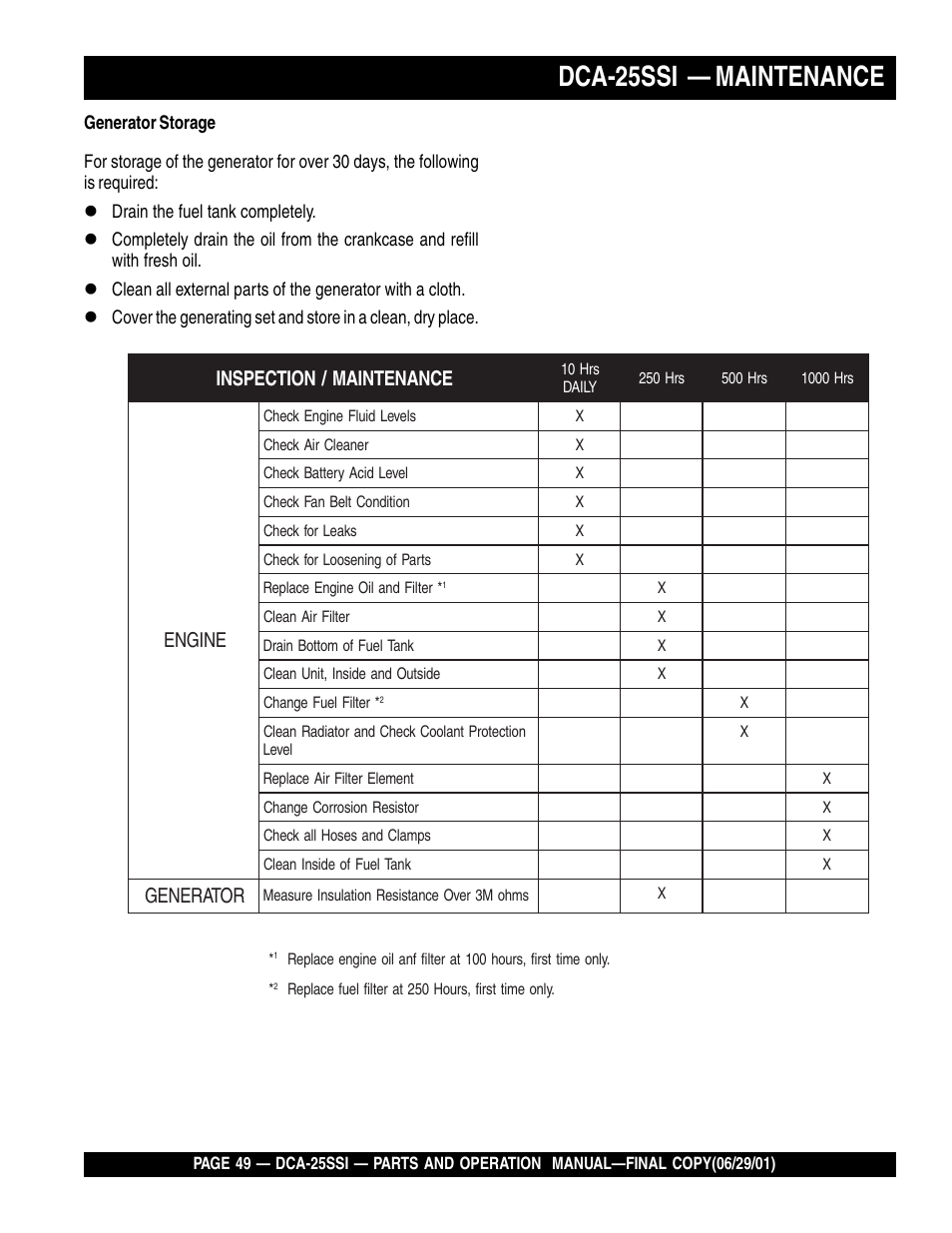 Dca-25ssi — maintenance | Multiquip MQ Power Whisperwatt Generator DCA-25SSI User Manual | Page 49 / 140
