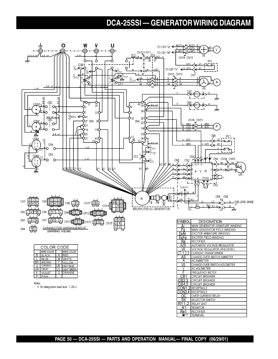 Dca-25ssi — generator wiring diagram | Multiquip MQ Power Whisperwatt Generator DCA-25SSI User Manual | Page 50 / 140