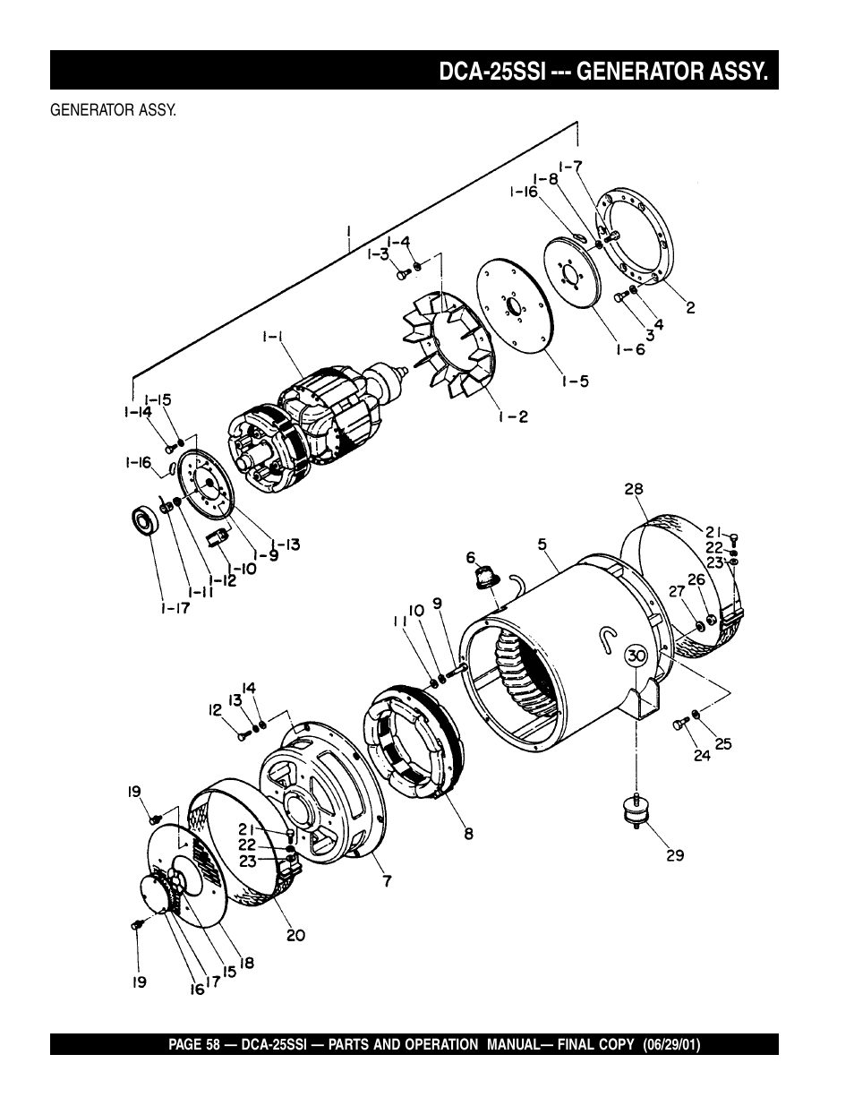 Dca-25ssi --- generator assy | Multiquip MQ Power Whisperwatt Generator DCA-25SSI User Manual | Page 58 / 140