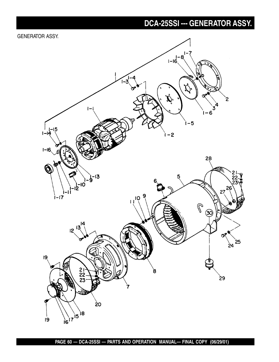 Dca-25ssi --- generator assy | Multiquip MQ Power Whisperwatt Generator DCA-25SSI User Manual | Page 60 / 140