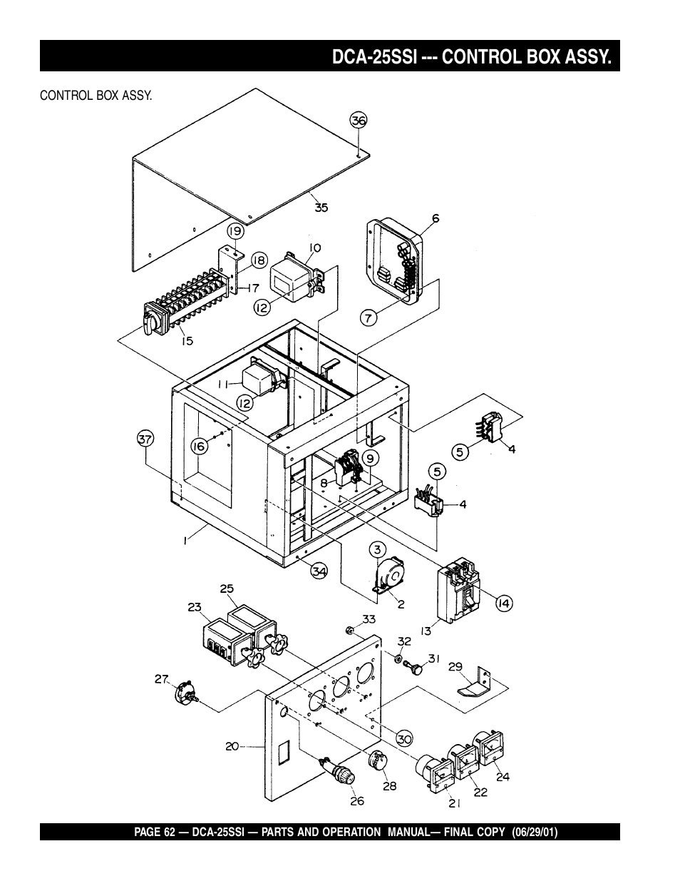 Dca-25ssi --- control box assy | Multiquip MQ Power Whisperwatt Generator DCA-25SSI User Manual | Page 62 / 140