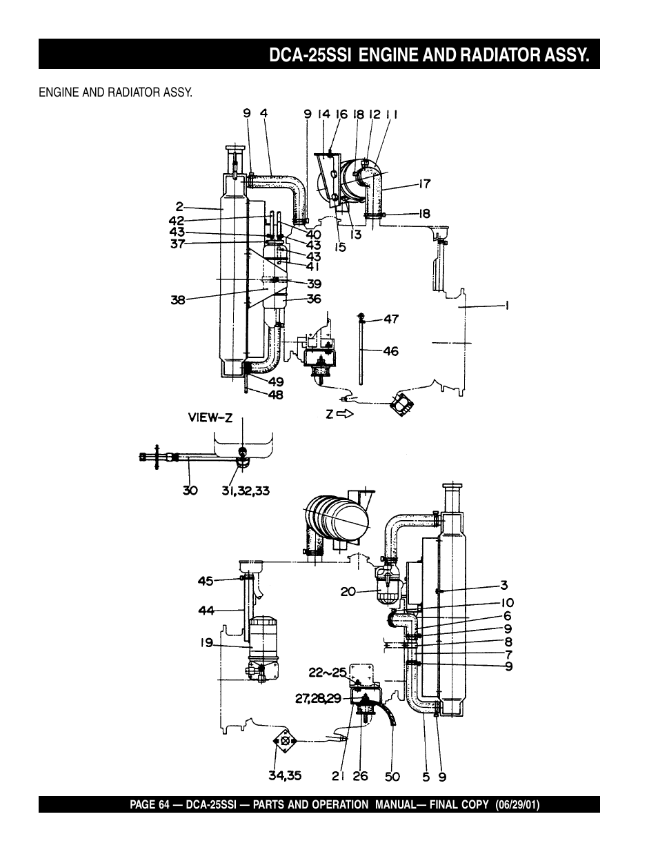 Dca-25ssi engine and radiator assy | Multiquip MQ Power Whisperwatt Generator DCA-25SSI User Manual | Page 64 / 140