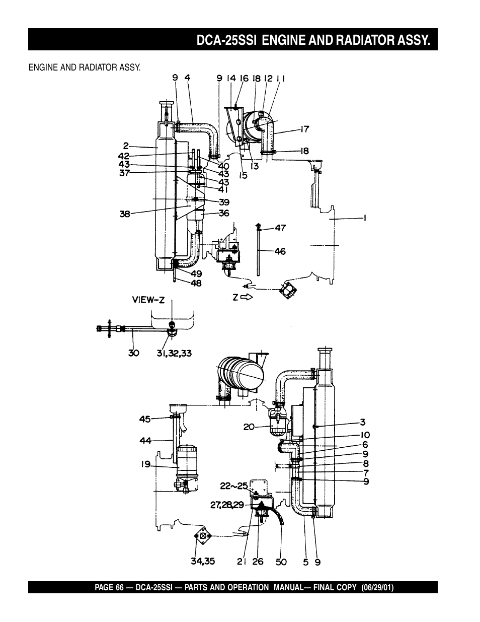 Dca-25ssi engine and radiator assy | Multiquip MQ Power Whisperwatt Generator DCA-25SSI User Manual | Page 66 / 140