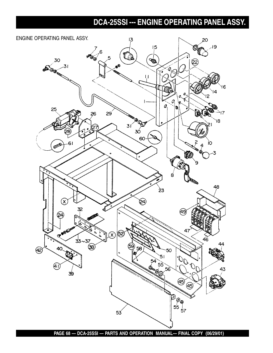 Dca-25ssi --- engine operating panel assy | Multiquip MQ Power Whisperwatt Generator DCA-25SSI User Manual | Page 68 / 140