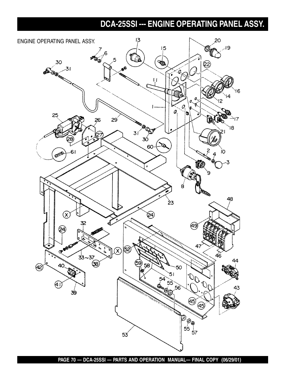 Dca-25ssi --- engine operating panel assy | Multiquip MQ Power Whisperwatt Generator DCA-25SSI User Manual | Page 70 / 140