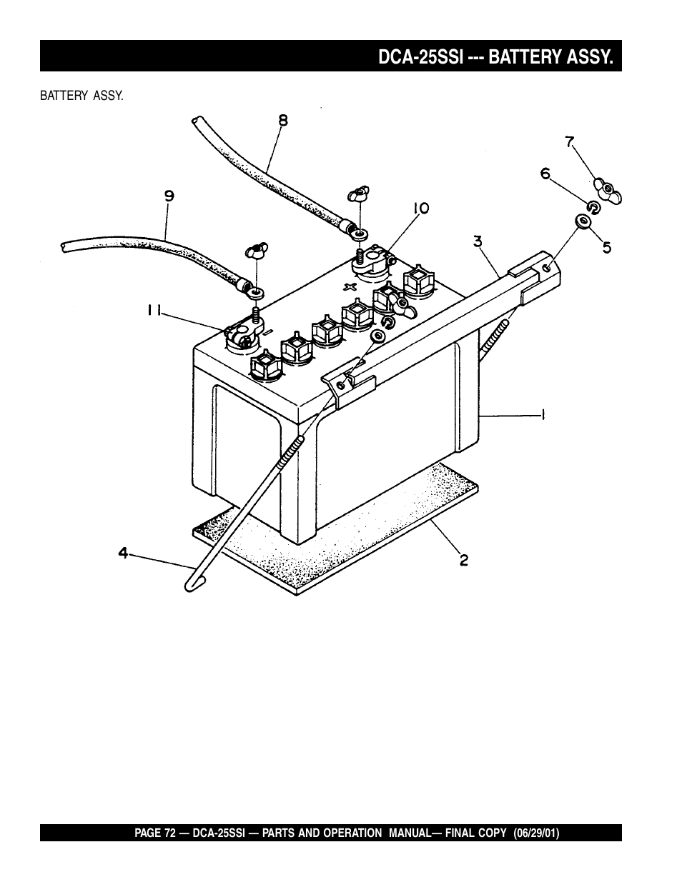 Dca-25ssi --- battery assy | Multiquip MQ Power Whisperwatt Generator DCA-25SSI User Manual | Page 72 / 140
