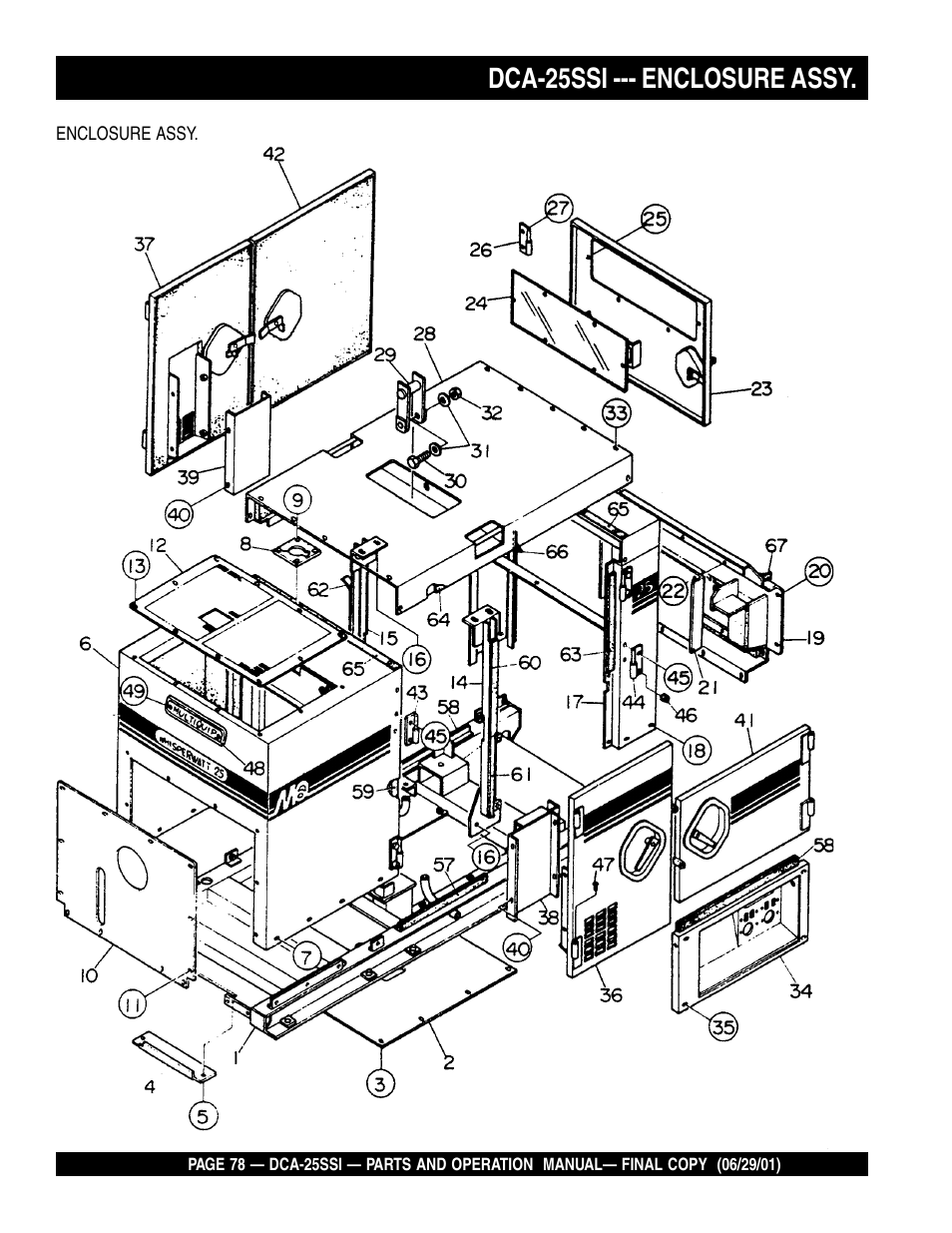 Dca-25ssi --- enclosure assy | Multiquip MQ Power Whisperwatt Generator DCA-25SSI User Manual | Page 78 / 140