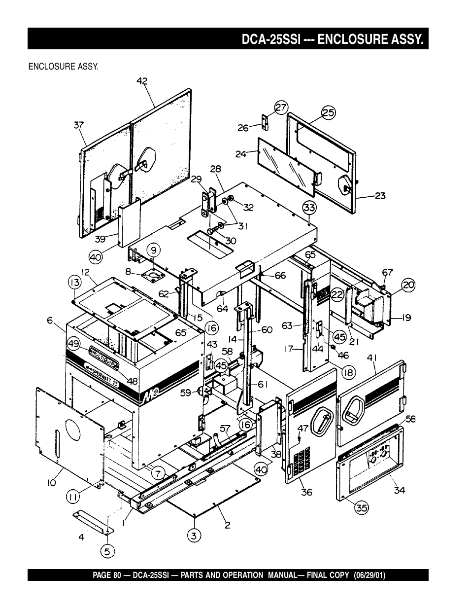 Dca-25ssi --- enclosure assy | Multiquip MQ Power Whisperwatt Generator DCA-25SSI User Manual | Page 80 / 140