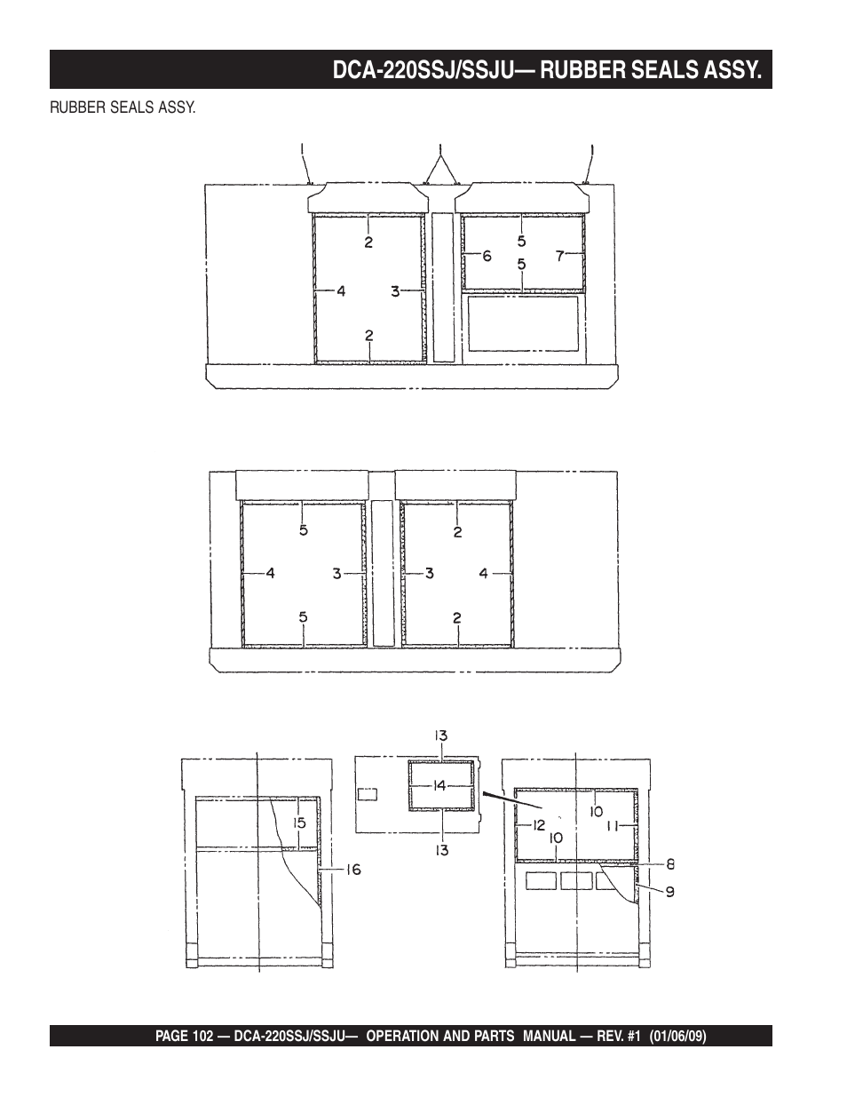 Dca-220ssj/ssju— rubber seals assy | Multiquip MQ Power Whisperwatt 50 Hz Generator DCA-220SSJ User Manual | Page 102 / 108