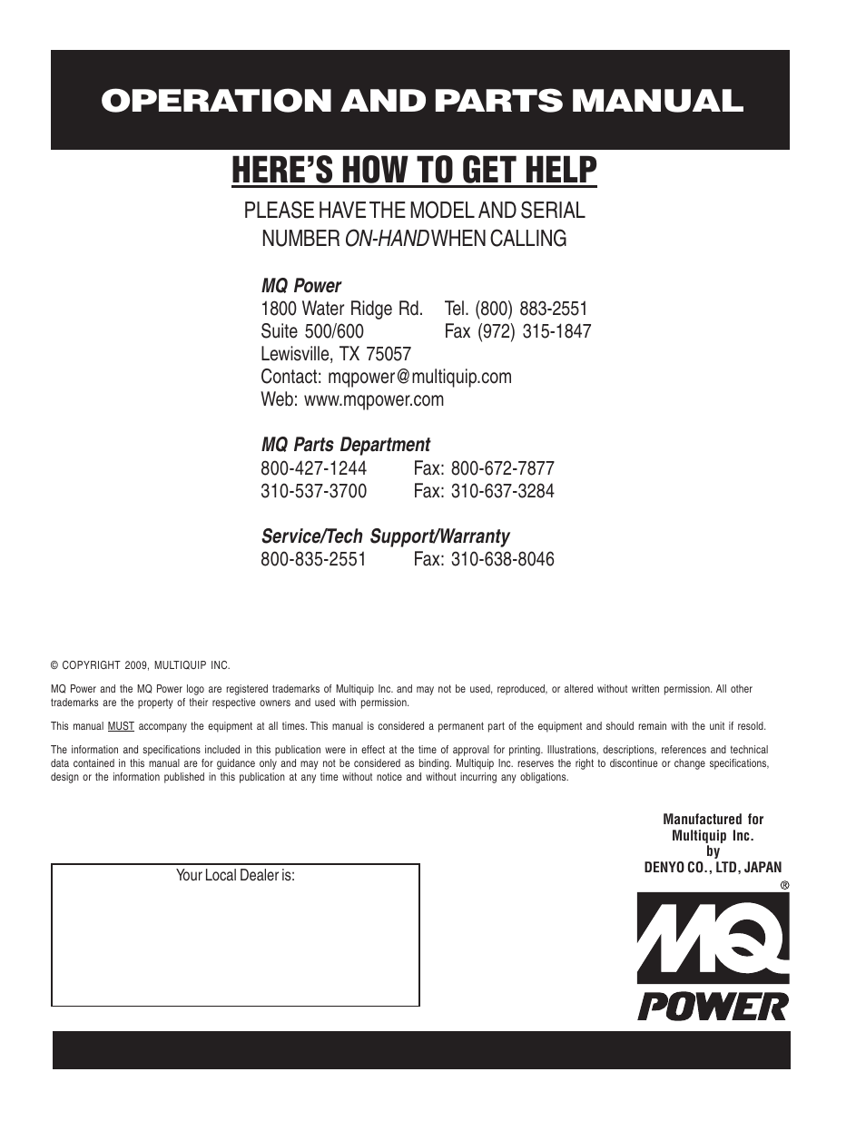 Here’s how to get help, On-hand | Multiquip MQ Power Whisperwatt 50 Hz Generator DCA-220SSJ User Manual | Page 108 / 108