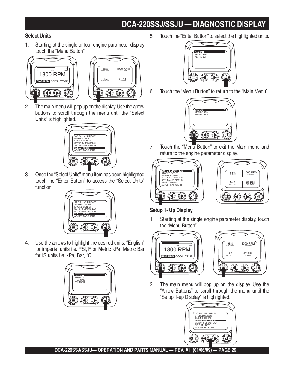 Dca-220ssj/ssju — diagnostic display, 1800 rpm | Multiquip MQ Power Whisperwatt 50 Hz Generator DCA-220SSJ User Manual | Page 29 / 108