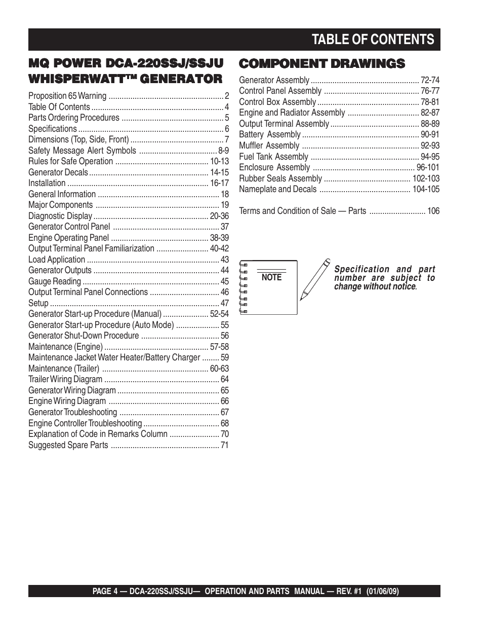 Multiquip MQ Power Whisperwatt 50 Hz Generator DCA-220SSJ User Manual | Page 4 / 108