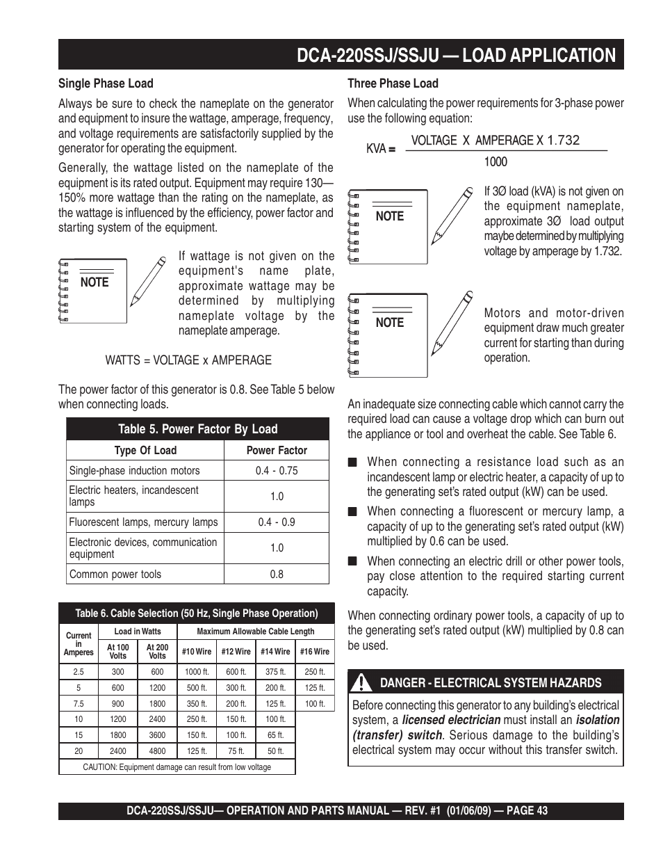 1dca-220ssj/ssju — load application | Multiquip MQ Power Whisperwatt 50 Hz Generator DCA-220SSJ User Manual | Page 43 / 108
