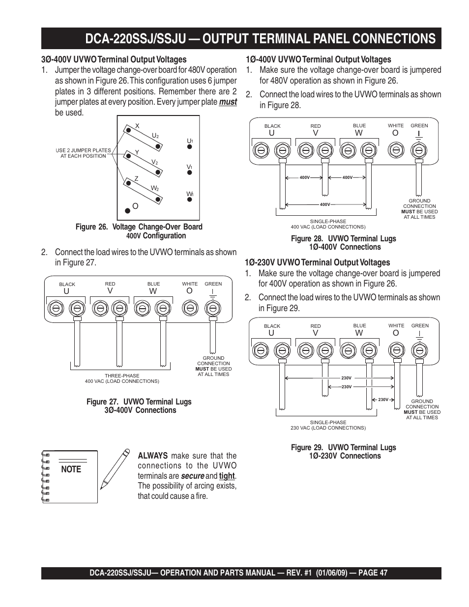 Secure, Figure 26. voltage change-over board | Multiquip MQ Power Whisperwatt 50 Hz Generator DCA-220SSJ User Manual | Page 47 / 108