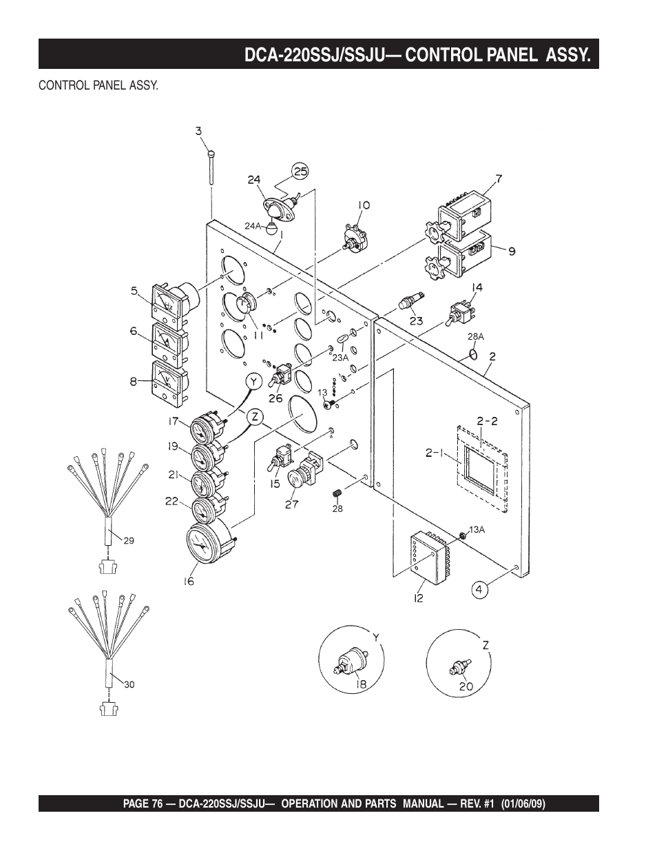 Dca-220ssj/ssju— control panel assy | Multiquip MQ Power Whisperwatt 50 Hz Generator DCA-220SSJ User Manual | Page 76 / 108