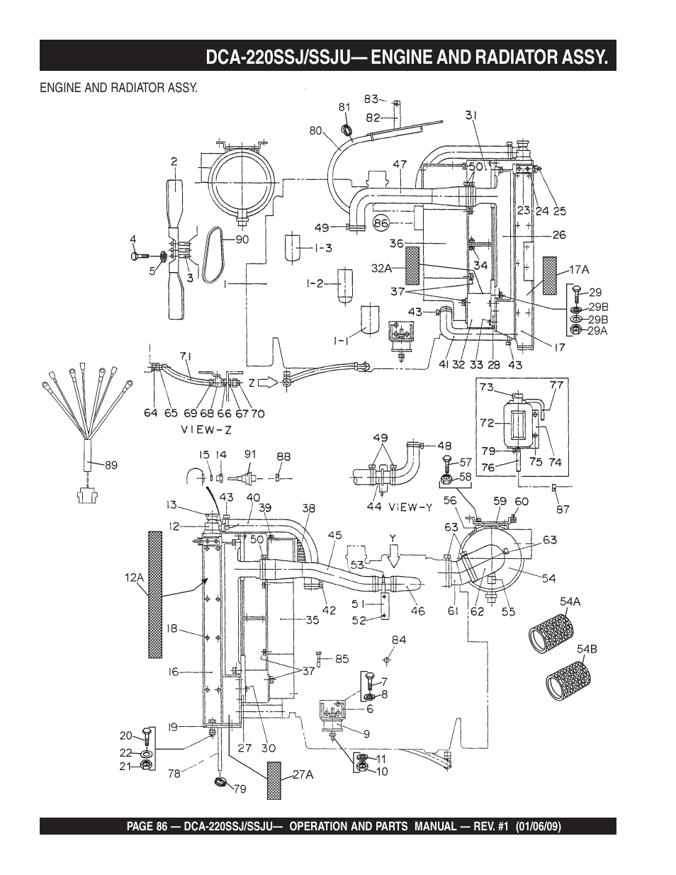 Dca-220ssj/ssju— engine and radiator assy | Multiquip MQ Power Whisperwatt 50 Hz Generator DCA-220SSJ User Manual | Page 86 / 108