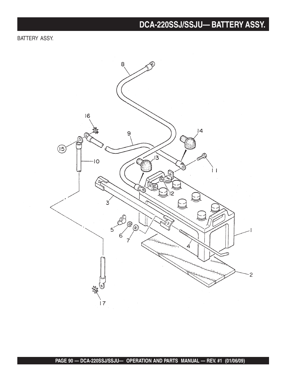 Dca-220ssj/ssju— battery assy | Multiquip MQ Power Whisperwatt 50 Hz Generator DCA-220SSJ User Manual | Page 90 / 108