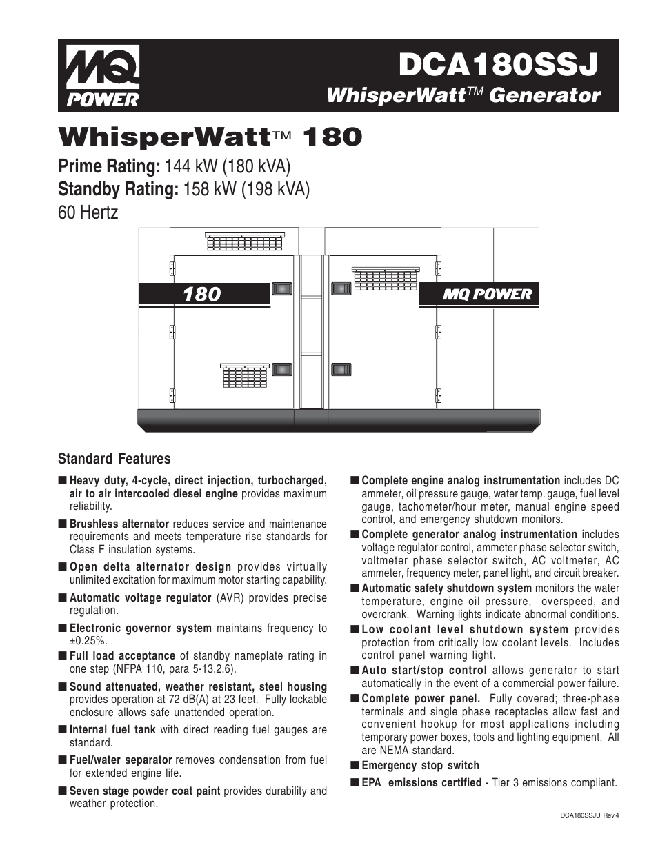 Multiquip WhisperWattTM Generator DCA180SSJ User Manual | 4 pages