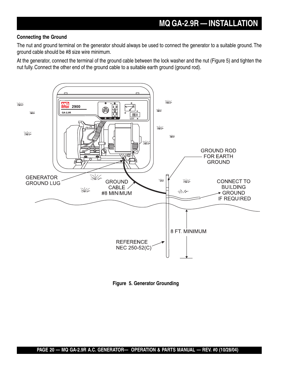 Mq ga-2.9r — installation | Multiquip Portabe AC Generator (Gasoline Engine) GA-2.9R User Manual | Page 20 / 62