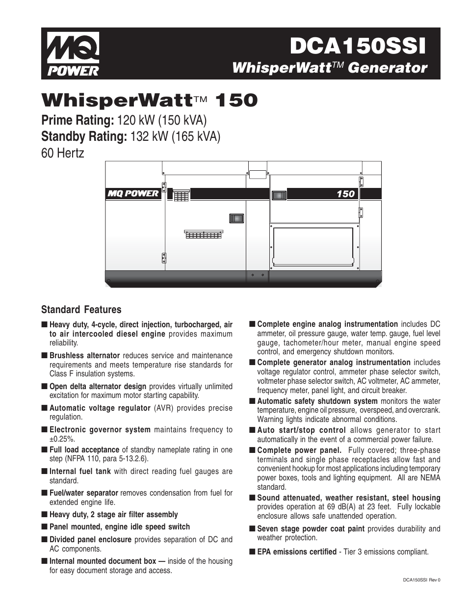 Multiquip MQ Power WhisperWatt 150 Generator DCA150SSI User Manual | 4 pages