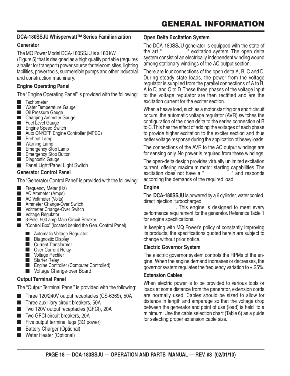 General information | Multiquip 60Hz Generator DCA180SSJU User Manual | Page 18 / 106