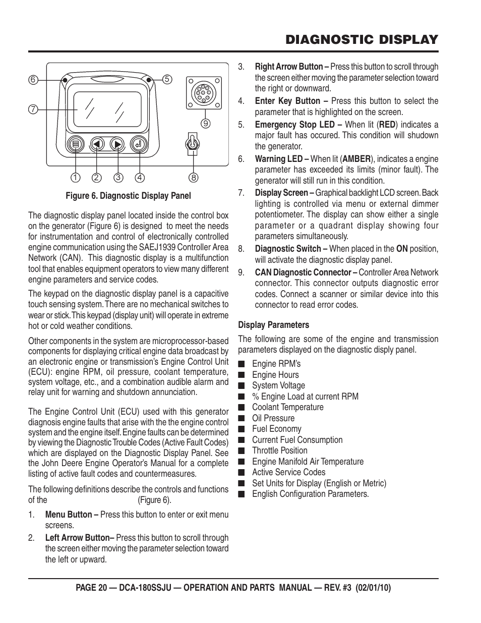 Diagnostic display | Multiquip 60Hz Generator DCA180SSJU User Manual | Page 20 / 106