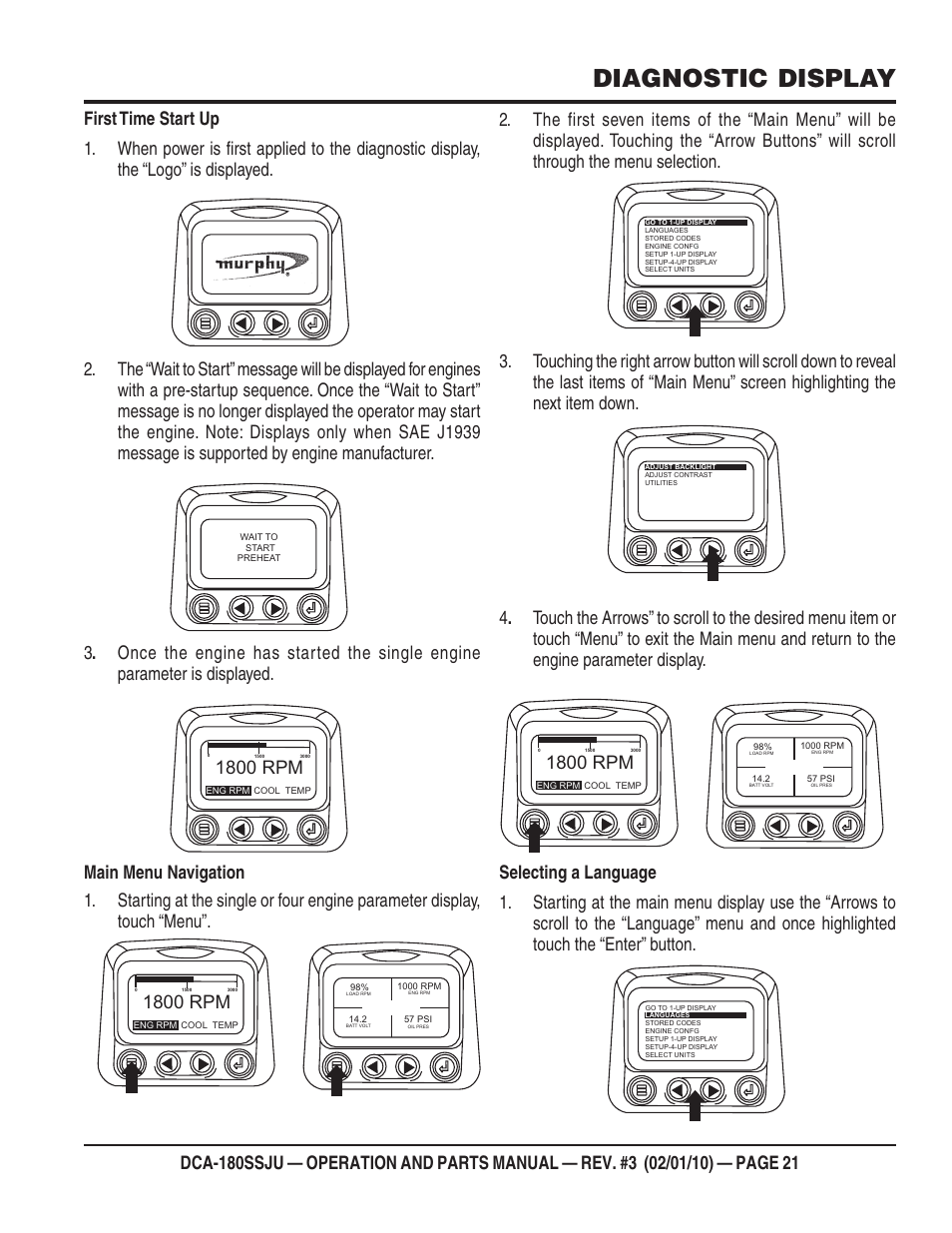 Diagnostic display, 1800 rpm | Multiquip 60Hz Generator DCA180SSJU User Manual | Page 21 / 106