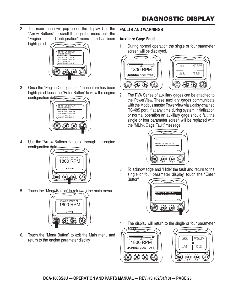 Diagnostic display, 1800 rpm | Multiquip 60Hz Generator DCA180SSJU User Manual | Page 25 / 106